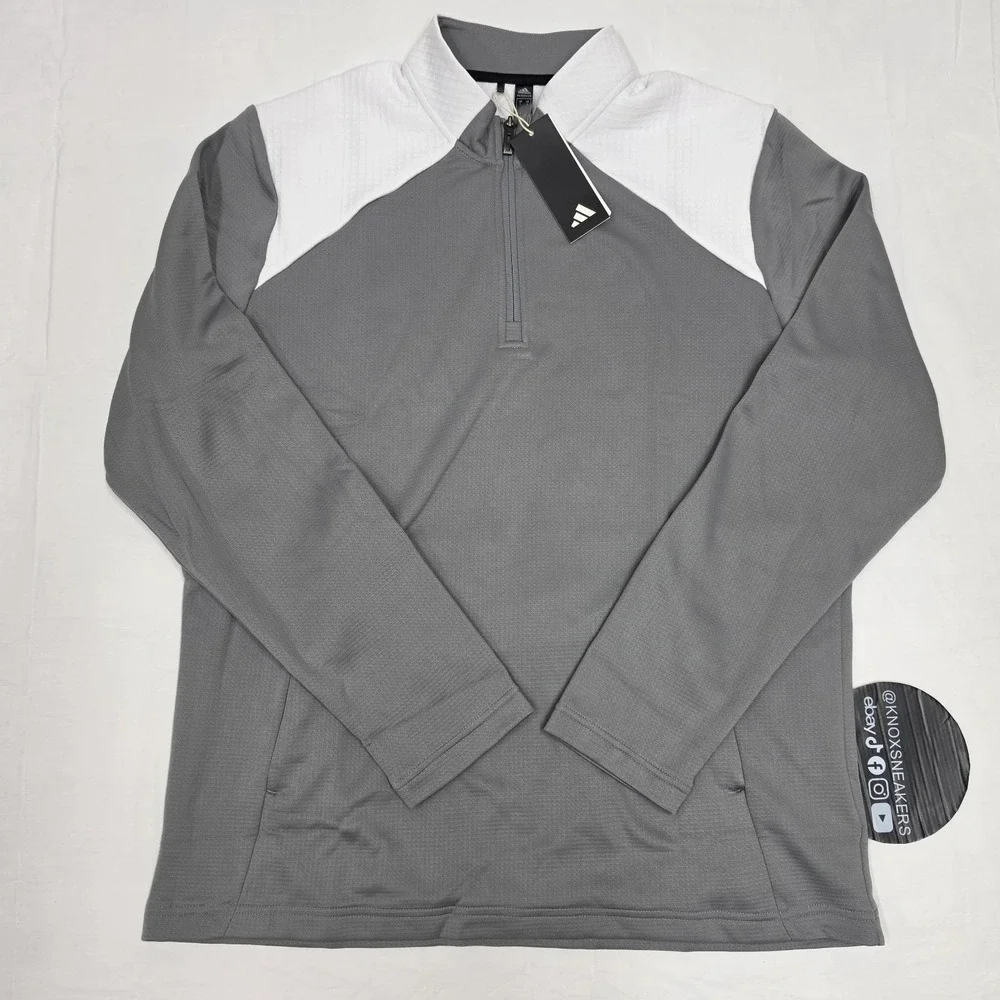 Adidas H532 Textured 1/4 Zip Pullover Grey White H51235 Men's Size Large